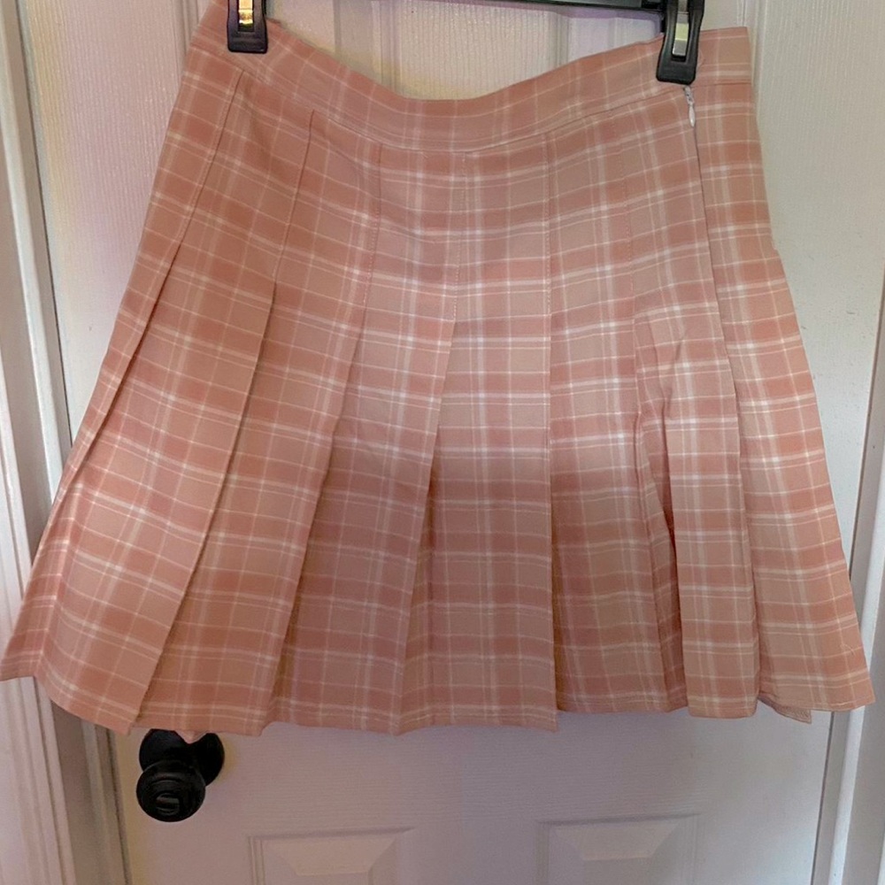 Pink pleated plaid skort / mini skirt
